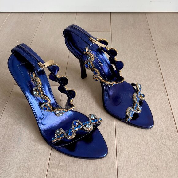 Sergio Rossi Rhinestone Metallic Blue Heels - Picture 8 of 10
